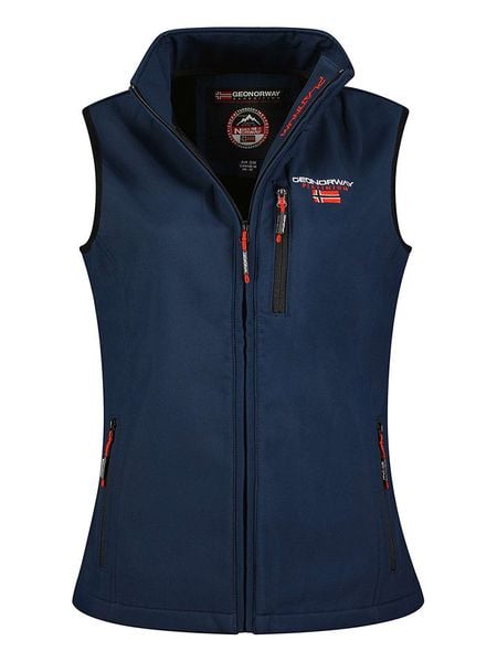 Geographical Norway Kamizelka softshellowa "Vacer" w kolorze granatowym rozmiar: M. Niebieskie kamizelki Geographical Norway, m, bez wzorów, bez kołnierzyka, bez ramiączek, bez kaptura. Za 131,43 zł.