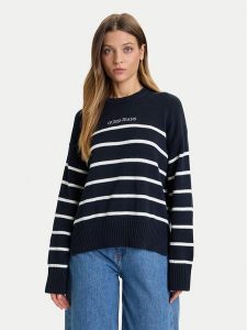 Guess Jeans Sweter W5BR03 Z3HM1 Granatowy Relaxed Fit. Niebieskie swetry klasyczne Guess Jeans, xxl, z bawełny, bez kołnierzyka. Za 272,30 zł.