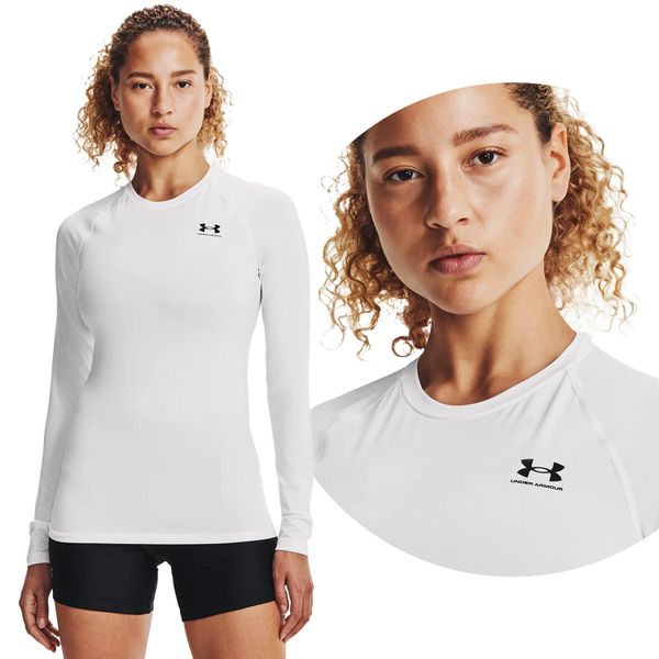 Koszulka termoaktywna damska Under Armour kompresyjna longsleeve. Białe bluzki Under Armour, bez wzorów, bez ramiączek. Za 169,99 zł.