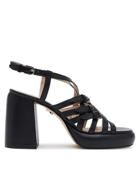 Bronx Sandały 85055-D Czarny. Czarne sandały Bronx, bez wzorów, ze skóry, bez obcasa, na słupku, bez zapięcia. Za 299,99 zł.