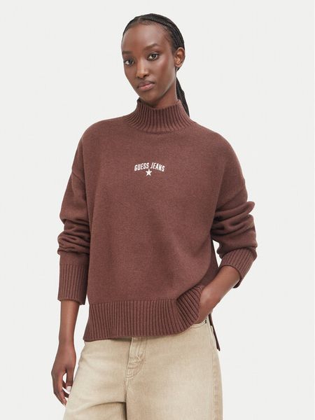 Guess Jeans Sweter W6BR09 Z1252 Brązowy Relaxed Fit. Brązowe swetry klasyczne Guess Jeans, s, z bawełny, bez kołnierzyka. Za 389,99 zł.