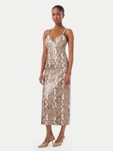 Bardot Sukienka z imitacji skóry Estine 60086DB1 Beżowy Slim Fit. Brązowe sukienki Bardot, bez wzorów, ze skóry, bez kołnierzyka, bez ramiączek. Za 684,99 zł.