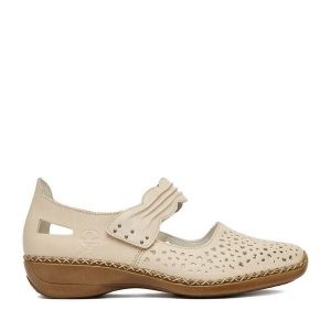 Półbuty Rieker. Brązowe półbuty Rieker, bez wzorów, bez obcasa, na płaskiej podeszwie, bez zapięcia. Za 319,99 zł.