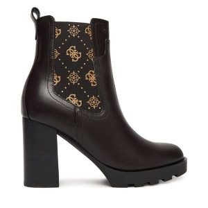 Botki Guess. Czarne botki Guess, z aplikacjami, bez obcasa, na słupku, bez zapięcia. Za 589,99 zł.