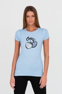 GUESS Niebieski damski t-shirt bawełniany z printem i cyrkoniami, Rozmiar XS. Niebieskie t-shirty Guess, s, z aplikacjami, z bawełny, bez kołnierzyka, bez ramiączek. W wyprzedaży za 207,99 zł.