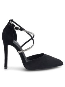 DeeZee Szpilki LARISSA KL-HH4785-62 Czarny. Czarne szpilki DeeZee, bez wzorów, z materiału, bez obcasa. Za 129,99 zł.