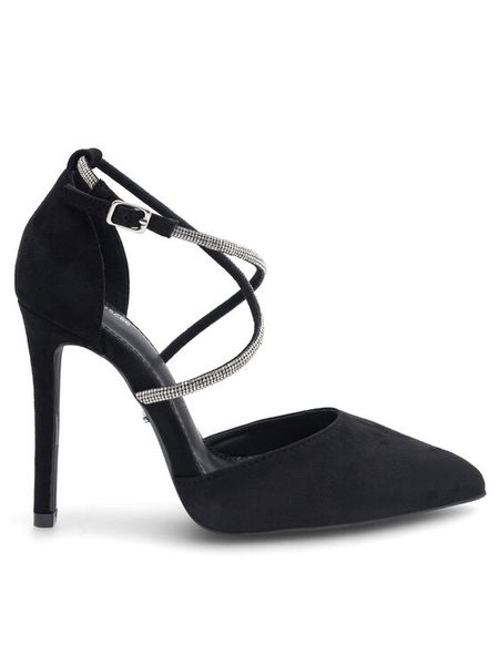 DeeZee Szpilki LARISSA KL-HH4785-62 Czarny. Czarne szpilki DeeZee, bez wzorów, z materiału, bez obcasa. Za 129,99 zł.