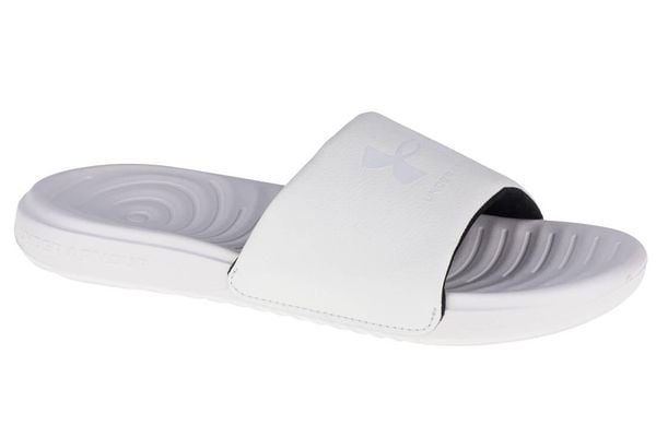 Klapki damskie Under Armour Ansa Fixed Slides. Białe klapki Under Armour, bez wzorów, z materiału, bez obcasa. Za 89,99 zł.