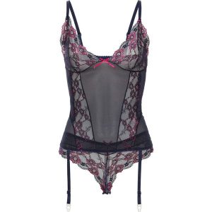 Top z paskami do pończoch + stringi "panty" (2 części) bonprix niebiesko-jeżynowy. Komplety bielizny marki bonprix. Za 32,99 zł.
