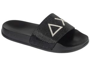 Klapki na basen damskie, Slippers Strass Logo. Czarne klapki SUN68, bez wzorów, z materiału, bez obcasa. Za 169,90 zł.
