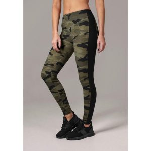 Damskie klasyczne legginsy miejskie w paski gt. Czarne legginsy Urban Classics, bez wzorów. Za 109,50 zł.