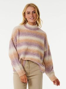 Rip Curl Sweter "La Isla" w kolorze biało-pomarańczowo-fioletowym rozmiar: L. Białe swetry oversize Rip Curl, l, bez wzorów, bez ramiączek. Za 109,78 zł.
