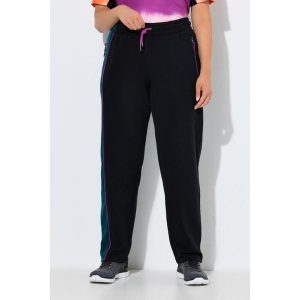 Damskie Spodnie dresowe bloki kolorów kieszenie zapinane na zamek elastyczny pas. Czarne rajstopy i pończochy Ulla Popken, plus size, bez wzorów, z bawełny. Za 239,99 zł.