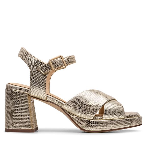 Sandały Clarks. Żółte sandały Clarks, bez wzorów, bez obcasa, na słupku, bez zapięcia. Za 379,99 zł.