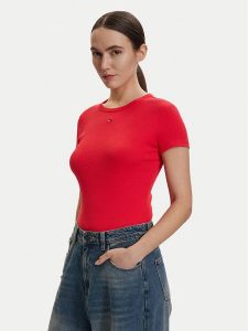 Tommy Hilfiger T-Shirt DW0DW17383 Czerwony Slim Fit. Czerwone t-shirty TOMMY HILFIGER, m, bez wzorów, z bawełny, bez kołnierzyka, bez ramiączek. Za 149,99 zł.