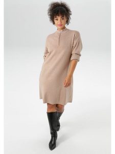 Aniston Sukienka dzianinowa w kolorze beżowym rozmiar: 50. Brązowe sukienki Aniston, na co dzień, bez wzorów, z dzianiny, bez kołnierzyka, bez ramiączek, midi, proste. Za 65,23 zł.