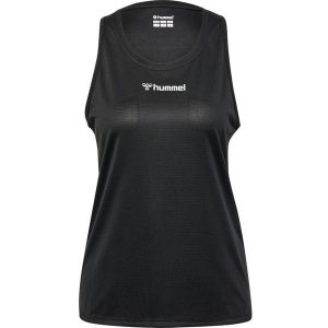 Damski tank top Hummel. Czarne topy Hummel, bez wzorów, z materiału, sportowe, bez kołnierzyka, bez ramiączek. Za 85,50 zł.