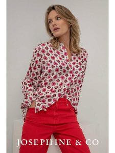 Josephine & Co Bluzka "Sonny" w kolorze czerwono-kremowym rozmiar: 38. Brązowe bluzki Josephine & Co, bez wzorów, z wiskozy, bez kołnierzyka, bez ramiączek. Za 267,92 zł.
