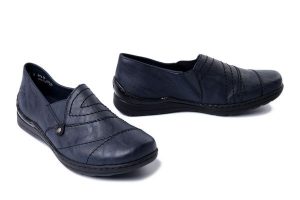 RIEKER 48961-14 blue, półbuty damskie. Niebieskie półbuty Rieker, bez wzorów, bez obcasa, bez zapięcia. Za 289,90 zł.