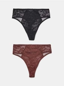 Majtki stringi z wysokim stanem 2 pack - czarny. Czarne stringi Sinsay, bez wzorów. Za 19,99 zł.