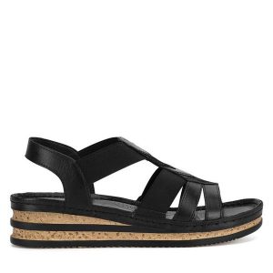 Sandały Go Soft. Czarne sandały Go Soft, bez wzorów, bez obcasa, na koturnie, bez zapięcia. Za 118,99 zł.