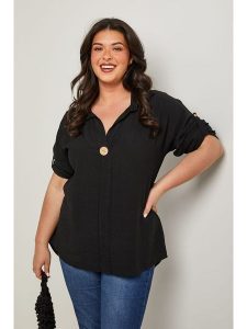 Curvy Lady Bluzka w kolorze czarnym rozmiar: 40/42. Czarne bluzki Curvy Lady, bez wzorów, klasyczne, bez kołnierzyka, bez ramiączek. Za 144,58 zł.