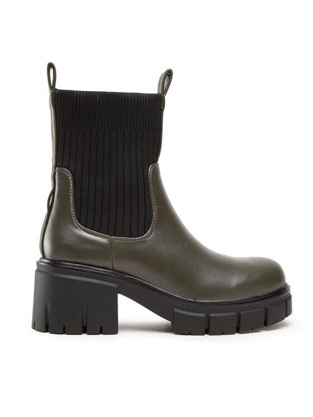 DeeZee Botki ZAL90101-1 Khaki. Brązowe botki DeeZee, bez wzorów, ze skóry, bez obcasa, na słupku, bez zapięcia. Za 119,99 zł.