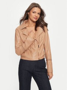 Guess Kurtka z imitacji skóry W4YL21 WE480 Beżowy Regular Fit. Brązowe kurtki Guess, xxl, z aplikacjami, ze skóry, bez kaptura. Za 529,99 zł.
