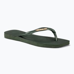 Japonki damskie Havaianas Square Logo Metallic. Zielone klapki Havaianas, bez wzorów, bez obcasa. Za 79,99 zł.