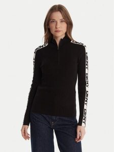 DKNY Sweter P5MSAY01 Czarny Slim Fit. Czarne swetry klasyczne DKNY, xs, z wiskozy, bez kołnierzyka. Za 399,99 zł.