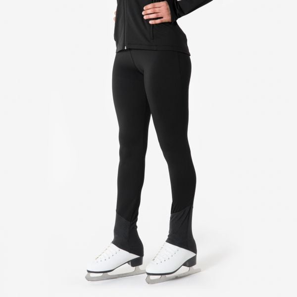 Legginsy treningowe do łyżwiarstwa figurowego Oxelo. Czarne legginsy AXELYS, bez wzorów, z elastanu. Za 129,99 zł.