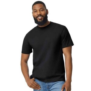 Bawełniana Lekka Koszulka Unisex Dla Dorosłych. Czarne bluzki GILDAN, xl, bez wzorów, z bawełny, sportowe, bez kołnierzyka, bez ramiączek. Za 27,99 zł.
