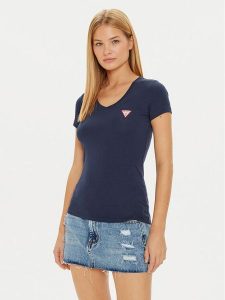 Guess T-Shirt W2YI45 J1314 Granatowy Slim Fit. Niebieskie t-shirty Guess, xs, z aplikacjami, z bawełny, bez kołnierzyka, bez ramiączek. Za 129,99 zł.