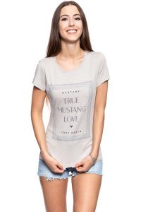 MUSTANG T SHIRT DAMSKI Alexia C Print Dove 1008973 4025. Szare t-shirty Mustang, s, bez wzorów, bez kołnierzyka, bez ramiączek. W wyprzedaży za 39,99 zł.