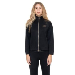 Bluza zimowa Leone 1947 Gold Studs Damen ze Stehkragen und Reißverschluss. Czarne bluzy LEONE 1947 APPAREL, na zimę, bez wzorów, z lycry, bez kaptura. W wyprzedaży za 191,56 zł.