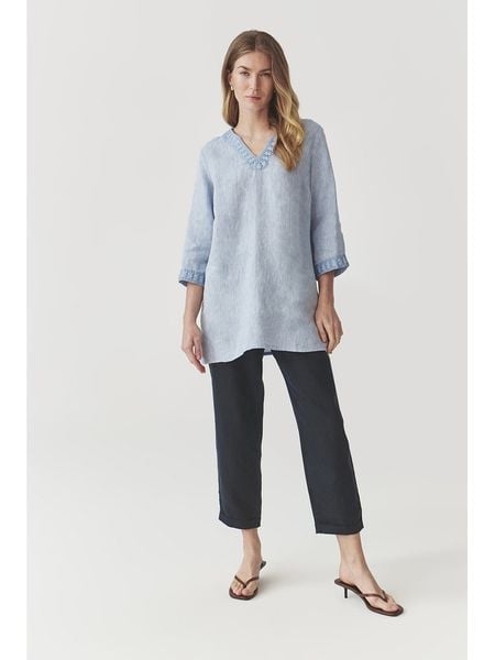 TATUUM Lniana tunika w kolorze błękitnym rozmiar: 38. Niebieskie tuniki Tatuum, na co dzień, z aplikacjami, ze lnu, bez kołnierzyka, bez ramiączek. Za 184,46 zł.