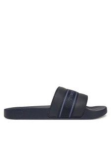 Tommy Hilfiger Klapki Hilfiger Poolside With Webbing FW0FW08529 Granatowy. Niebieskie klapki TOMMY HILFIGER, bez wzorów, ze skóry, bez obcasa. Za 99,99 zł.