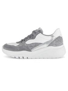 Gabor Skórzane sneakersy w kolorze srebrno-szaro-białym rozmiar: 37. Białe trampki Gabor, bez wzorów, bez zapięcia. Za 193,70 zł.