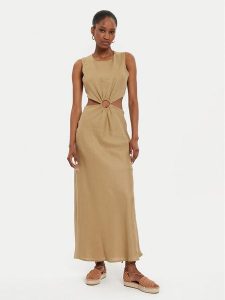 ViCOLO Sukienka letnia Abito TB2881 Beżowy Regular Fit. Brązowe kombinezony ViCOLO, na lato, m, bez wzorów, ze lnu, bez kołnierzyka, bez ramiączek. Za 319,99 zł.