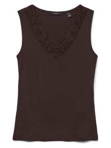 Vero Moda Top w kolorze brązowym rozmiar: XS. Brązowe topy Vero Moda, xs, bez wzorów, z koronki, bez kołnierzyka, bez ramiączek. Za 60,95 zł.