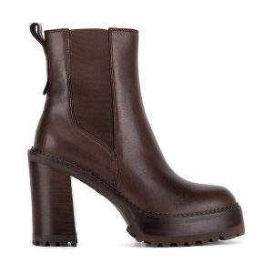 Botki GINO ROSSI. Brązowe botki Gino Rossi, bez wzorów, bez obcasa, na słupku, bez zapięcia. Za 469,99 zł.
