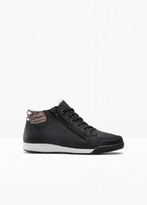 Ocieplane sneakersy za kostkę z zamkiem błyskawicznym. Czarne buty sportowe bonprix, na zimę, bez wzorów, z materiału, bez zapięcia. Za 124,99 zł.