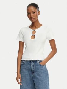 HUGO T-Shirt Diheart 50562071 Biały Slim Fit. Białe t-shirty Hugo, s, bez wzorów, z bawełny, bez kołnierzyka, bez ramiączek. Za 279,99 zł.