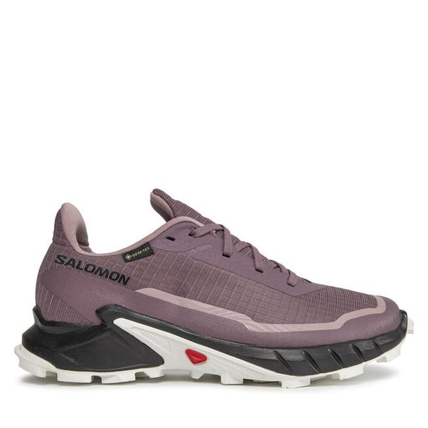 Buty do biegania Salomon. Fioletowe buty sportowe Salomon, bez wzorów, z gore-texu, bez zapięcia, do biegania, gore-tex. Za 449,99 zł.