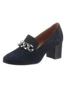 Heine Skórzane czółenka w kolorze granatowym rozmiar: 41. Niebieskie czółenka Heine, bez wzorów, ze skóry, bez obcasa, bez zapięcia. Za 136,78 zł.