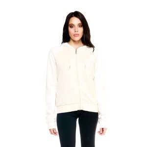 Leone 1947 Damen Winter-Bluza aus geflochtenem Stoff,Kapuze,Reißverschluss. Białe bluzy LEONE 1947 APPAREL, bez wzorów, z poliesteru, bez kaptura. W wyprzedaży za 176,82 zł.