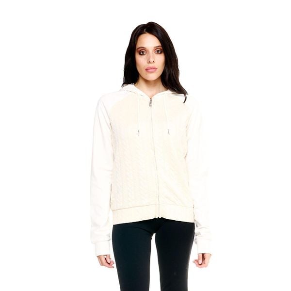 Leone 1947 Damen Winter-Bluza aus geflochtenem Stoff,Kapuze,Reißverschluss. Białe bluzy LEONE 1947 APPAREL, bez wzorów, z poliesteru, bez kaptura. W wyprzedaży za 176,82 zł.