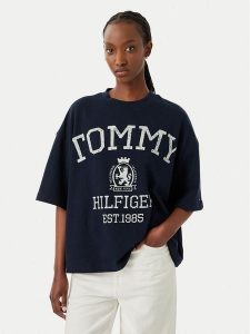 Tommy Hilfiger T-Shirt Varsity WW0WW50940 Granatowy Relaxed Fit. Niebieskie t-shirty TOMMY HILFIGER, s, bez wzorów, z bawełny, bez kołnierzyka, bez ramiączek. Za 281,99 zł.