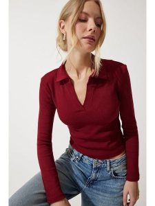 Happiness Istanbul Koszulka polo w kolorze czerwonym rozmiar: S/M. Czerwone bluzki Happiness Istanbul, m, bez wzorów, bez kołnierzyka, bez ramiączek. Za 39,99 zł.