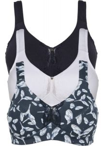 Biustonosz bez fiszbinów z bawełny organicznej (3 szt.). Niebieskie biustonosze bonprix, z aplikacjami, z bawełny. Za 129,99 zł.